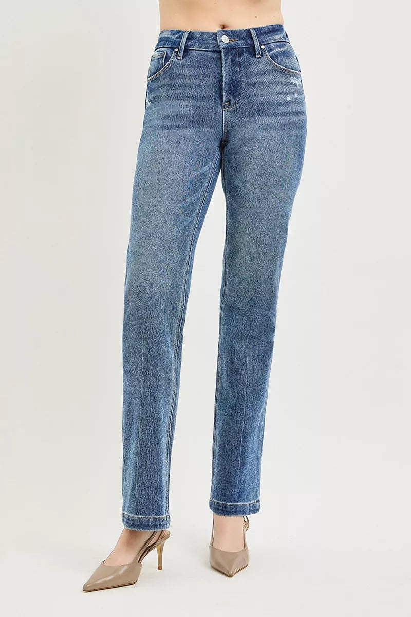 RISEN Tummy Control Stretch Mid Rise Straight Crease Line
