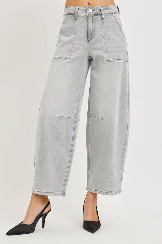 RISEN Light Grey Slouchy Barrel Crop Jeans