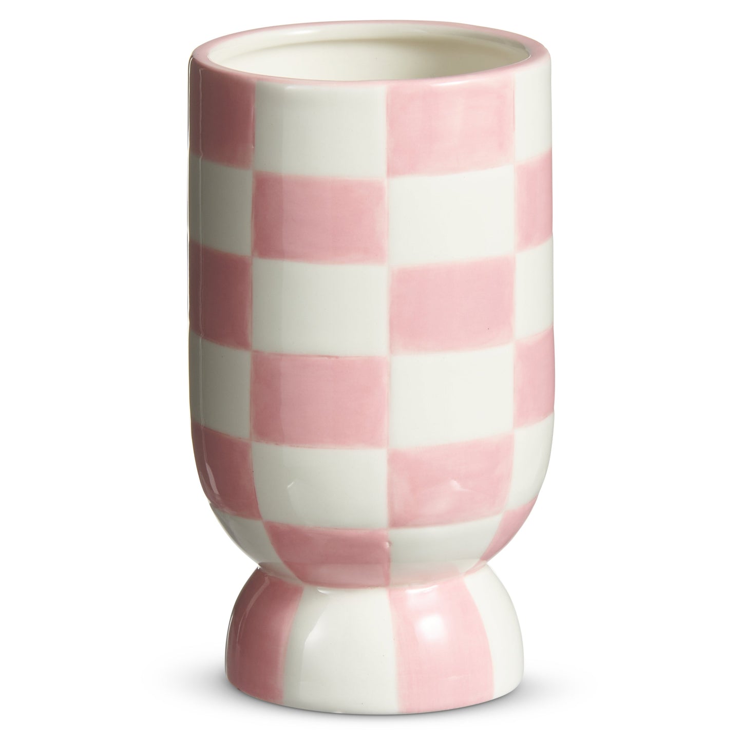 6" Ceramic Pink Checkerboard Vase-0