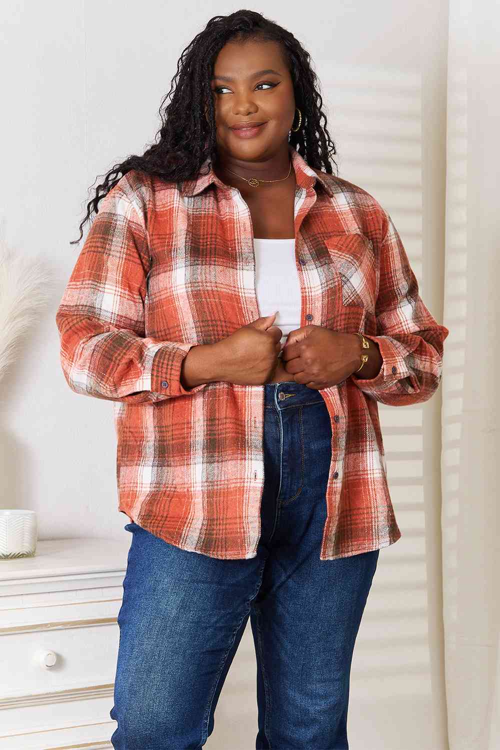 Elacy Favorite Double Take Plaid Long Sleeve Shirt