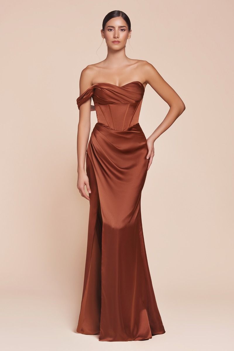 ONE SHOULDER SATIN CORSET GOWN CD7448