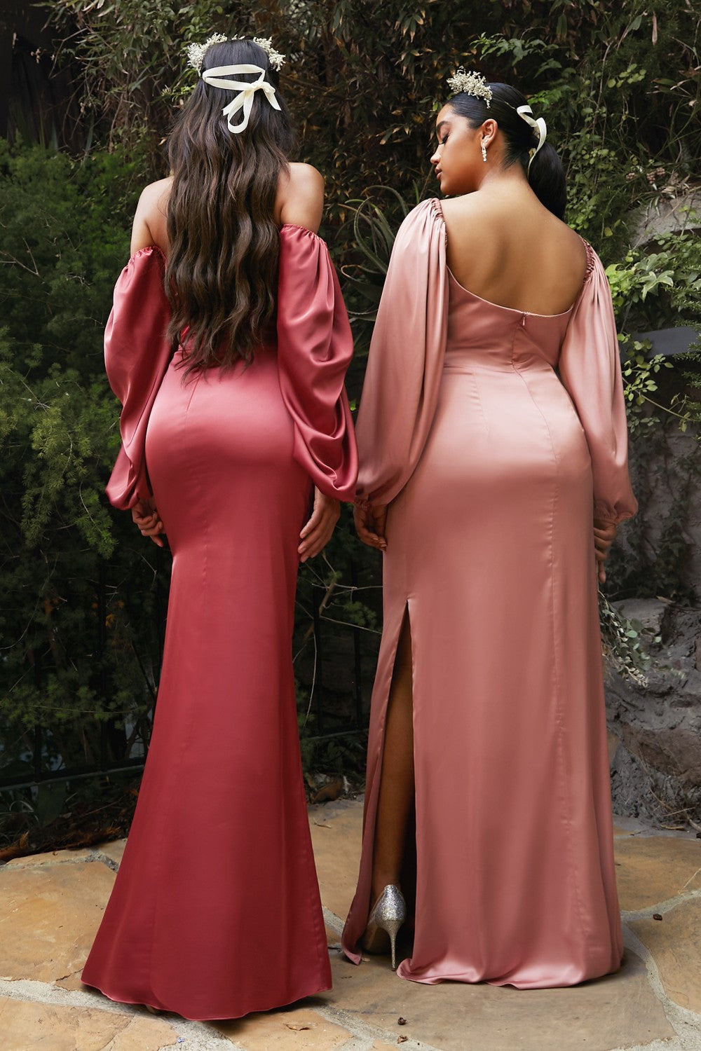 Long Sleeves Off or On Shoulder Soft Satin Long Prom & Bridesmaid Dress CD7482 Sale