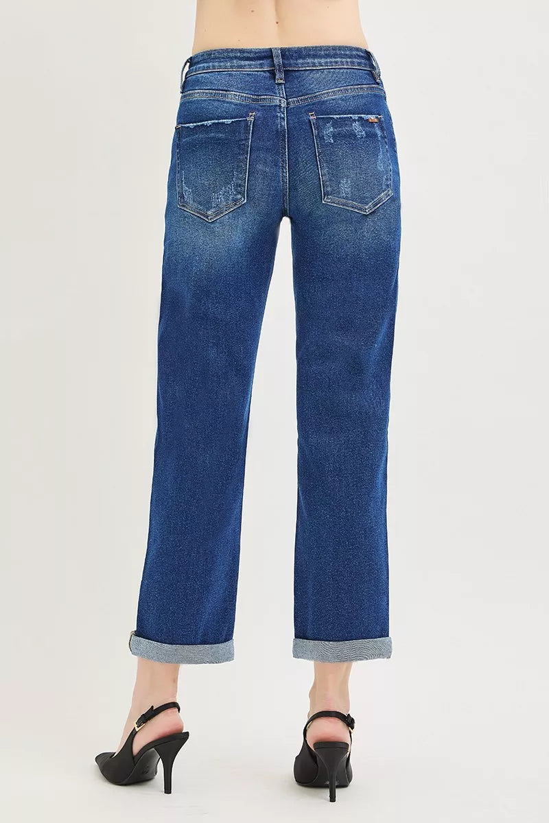 RISEN Slouchy Cropped Boyfriend Jeans with Cuffed Hem-4