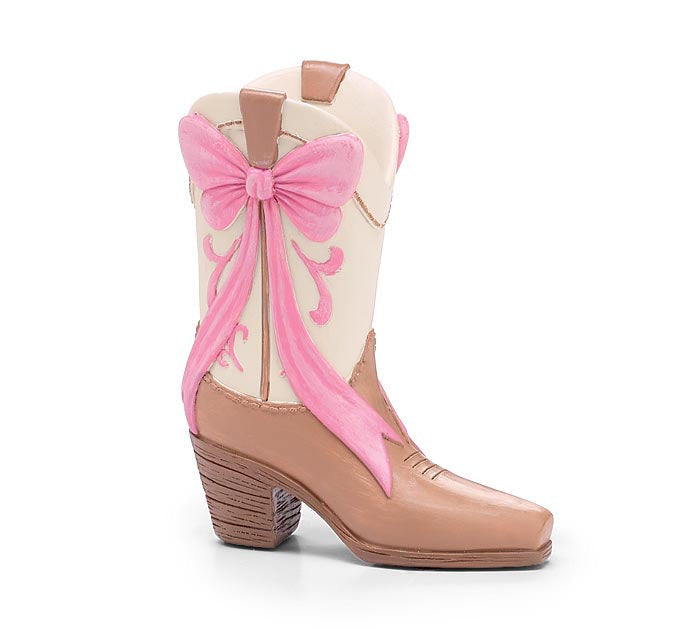 7" PINK BOW BOOT SHAPE RESIN COWGIRL VASE-0