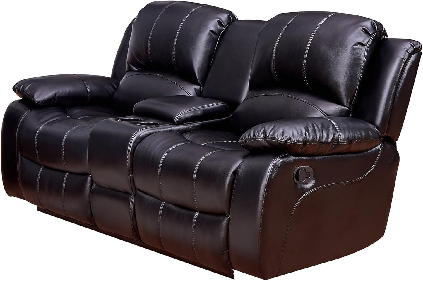 2Piece Bonded Leather Recliner Sofa And Loveseat Set Black 8018 With Pocket Coil Cushions-4