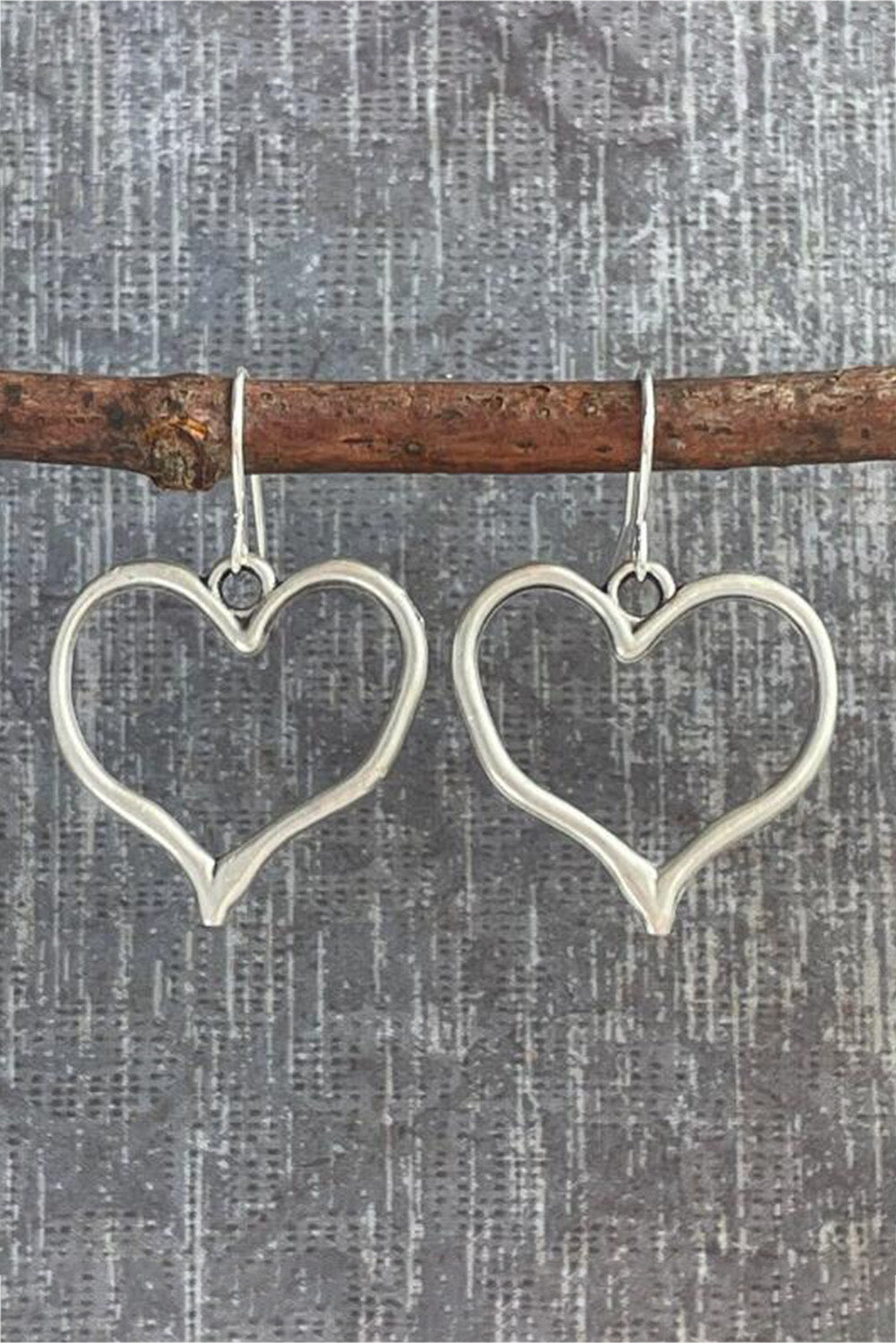 Silver Heart Drop Hook Earrings