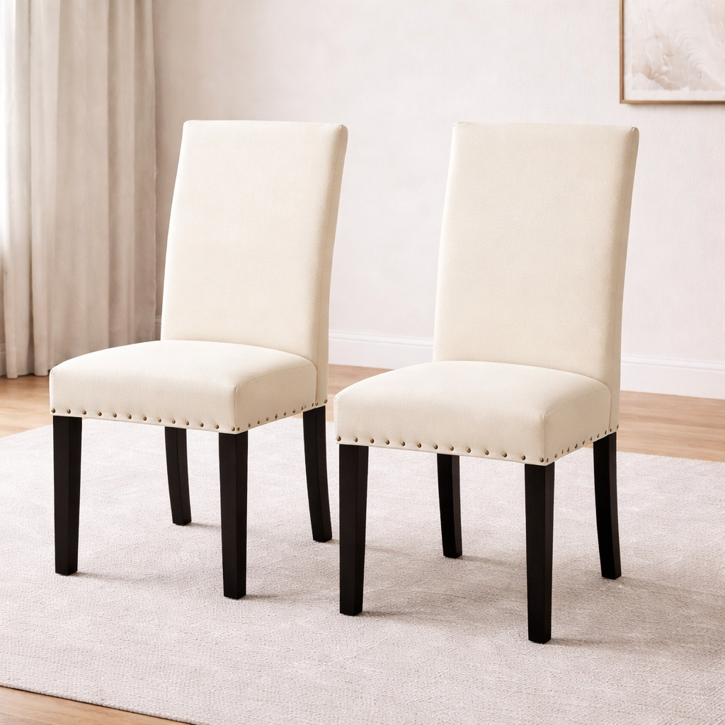 82" Walnut Finished Solid Wood Dining Table with 6 Fabric Upholstered Chairs Light Natural-4