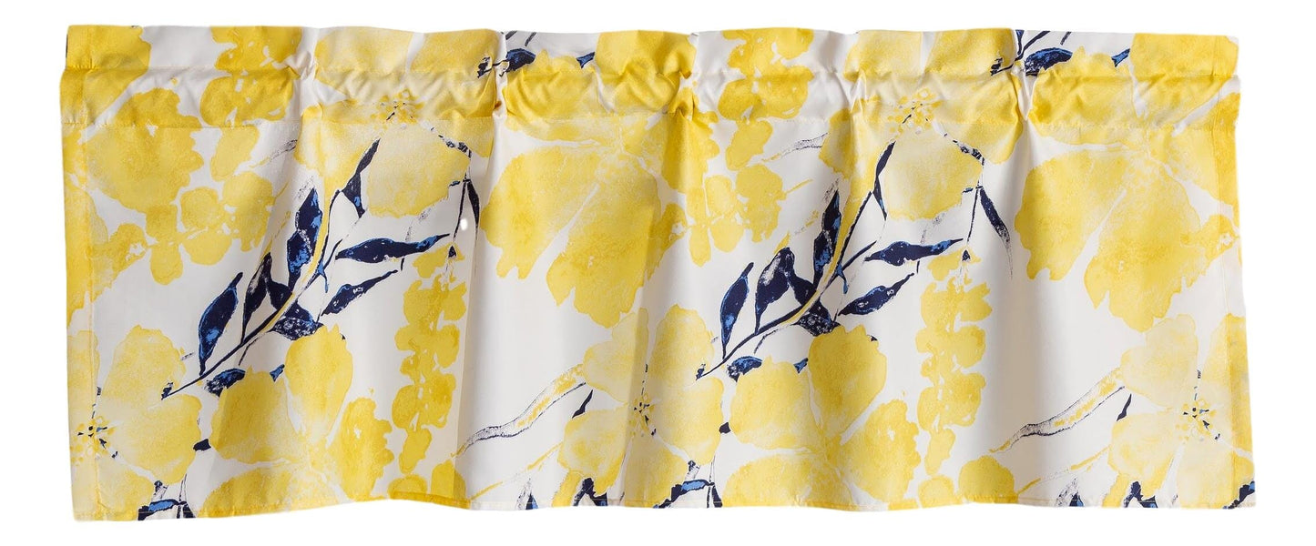 Tache Microfiber Watercolor Tropical Floral Yellow Blue Window Treatment Valance (JHW-841)-1