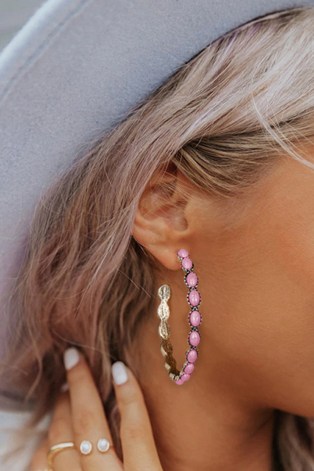 Gem Inlay Retro C-Shape Earrings