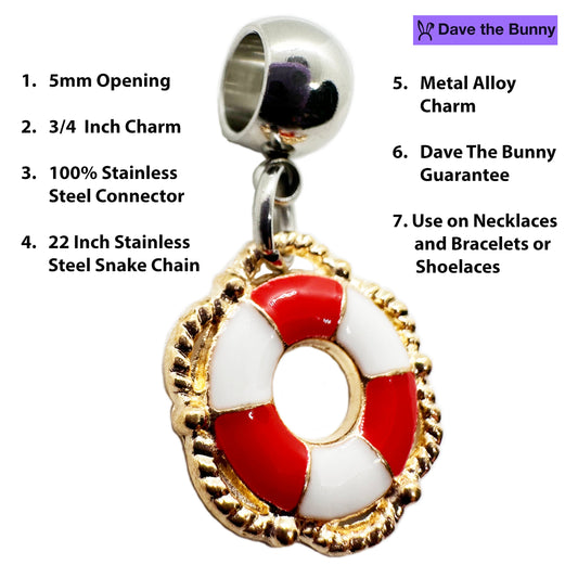 Life Saver Necklace (Red) - Stainless Steel Snake Chain Necklace with Metal Alloy Life Saver, Life Preserver, and Life Guard Charm - Durable and Elegant Jewelry for Everyday Wear-1
