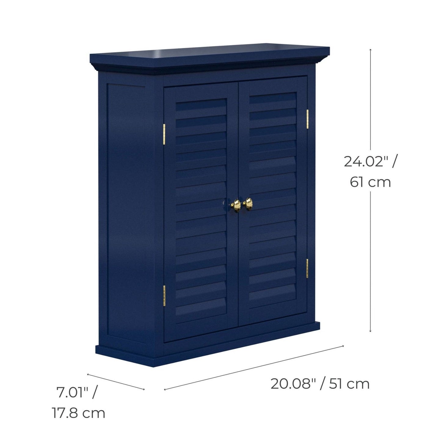 Navy Wall Mounted 2-Door Louvered Crown Molding Bathroom Wall Cabinet-4
