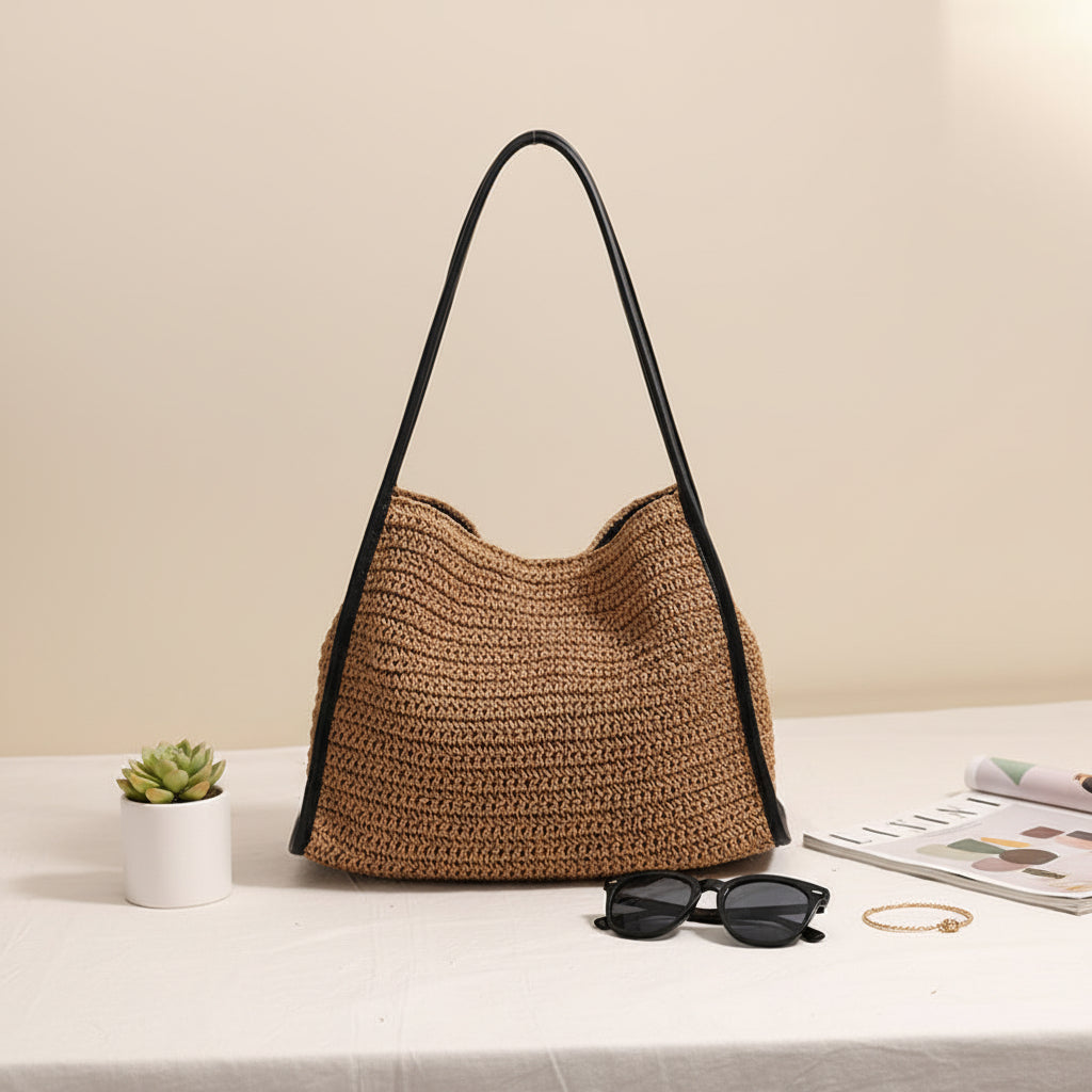 French Large Capacity Straw Bag Niche Solid Color Vacation Beach Woven Bag-2