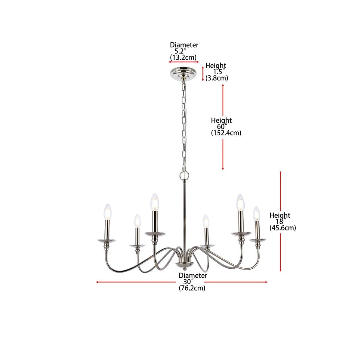 30-inch Classic 6-Light Dimmable Chandelier in Polished Nickel Finish-3