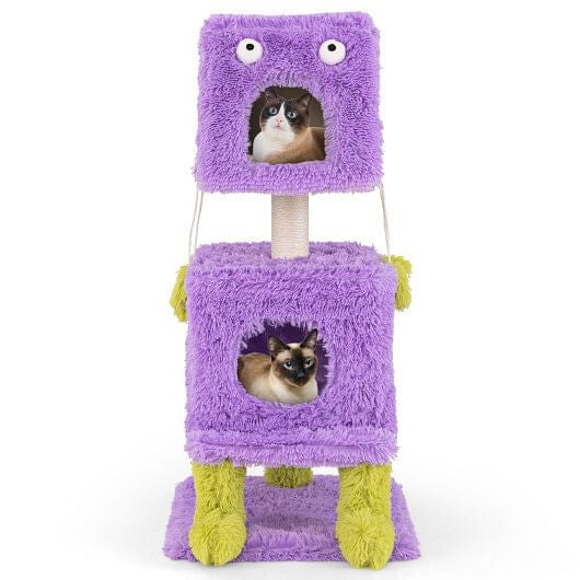 Cute Monster-Themed Cat Tower with 2 Private Condos for Small Place-Purple-4
