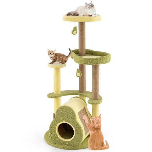 Freestanding Multi-level Avocado Cat Tower with Private Condo-Green-4