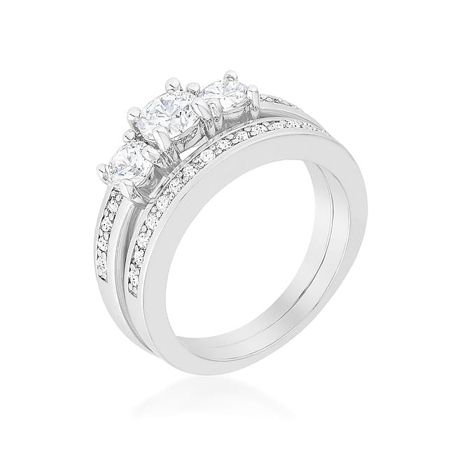 Elacy Ever After Three Stone Wedding Ring Set