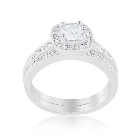Elacy Ever After Pave Cushion Wedding Ring Set