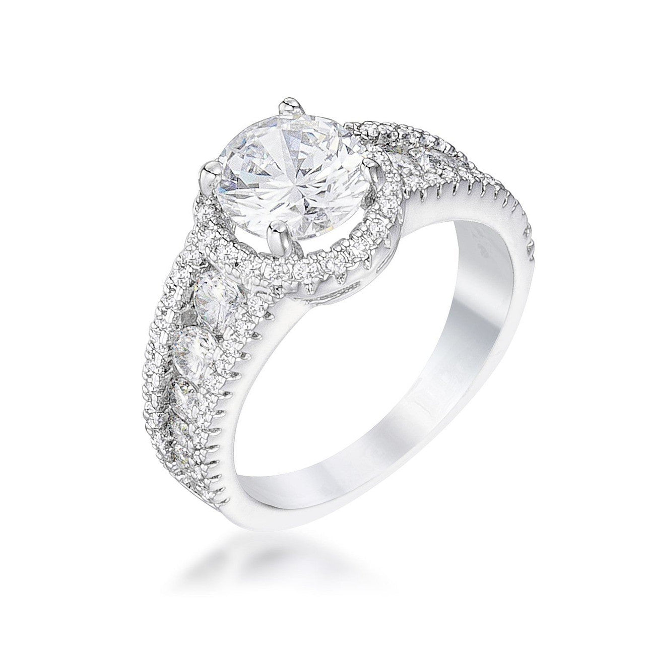 2.1Ct Rhodium Plated Solitaire Engagement Halo Ring-1
