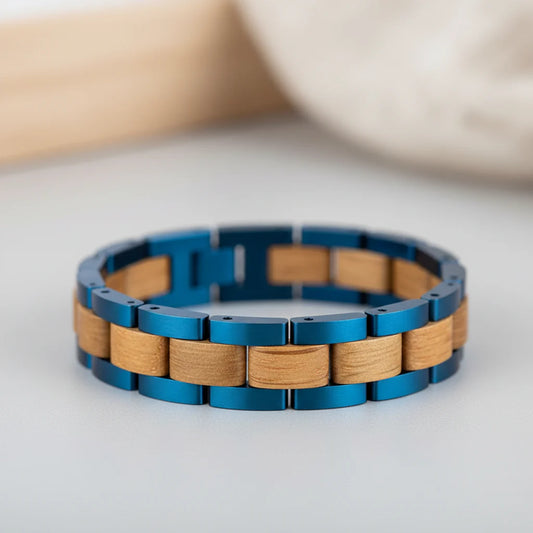 Wooden Men's Link Bracelet Fashion Stainless Steel Charm Man Bracelets-1