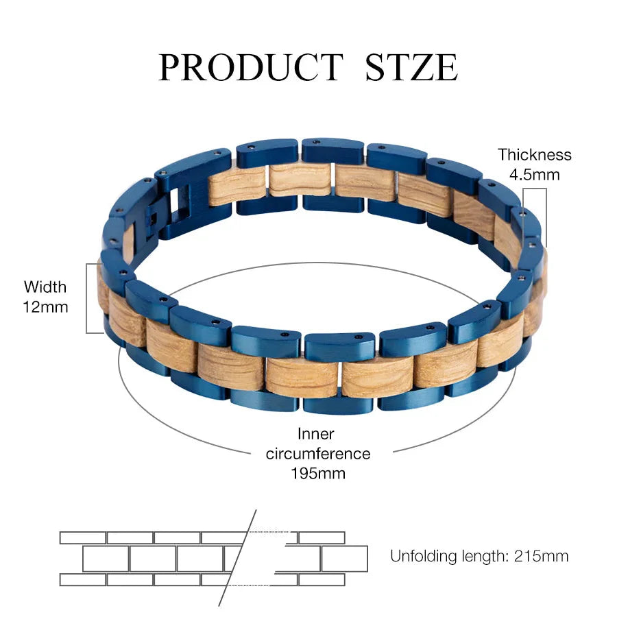 Wooden Men's Link Bracelet Fashion Stainless Steel Charm Man Bracelets-19