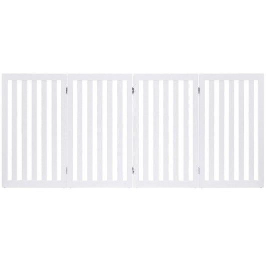 Folding 4-Panel Dog Gate Pet Fence in White Wood Finish-1