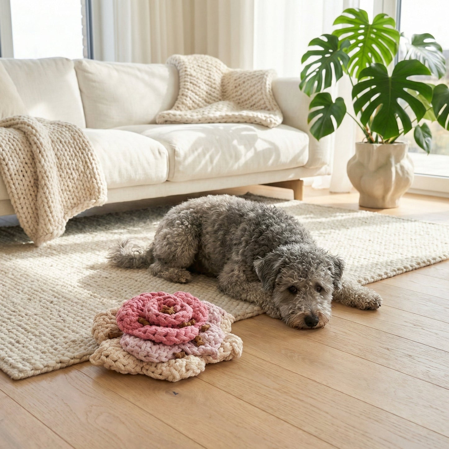 Prunus Blossom: Snuffle Flower Dog Rope Toy | Handcrafted-3