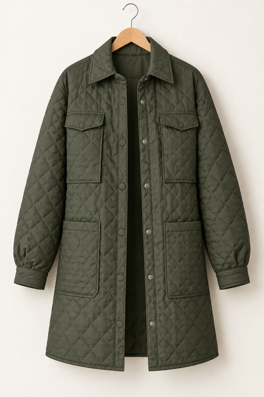 Diamond-Quilted Snap-Front Coat
