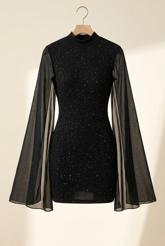 Shimmer Cape Sleeve Mini Dress
