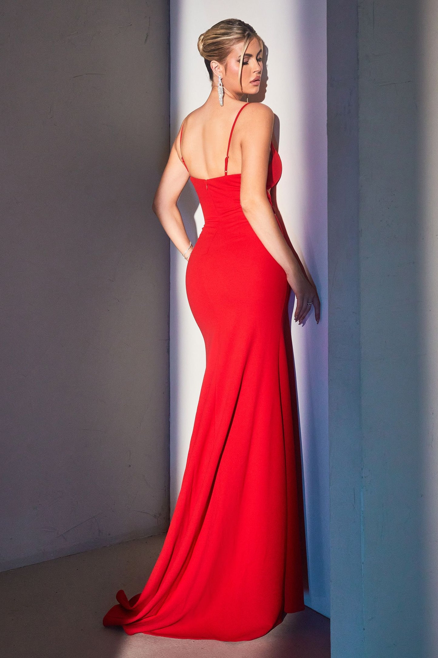 Black & Red Cutout Bodycon Gown | Spaghetti Strap Formal Dress with High Slit CDCH129