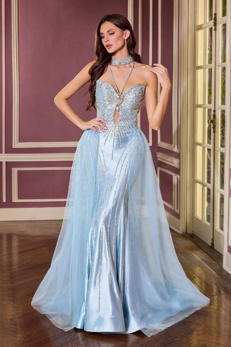 Dazzling Crystals Embellished Pageant Gown w/ Detachable Overskirt CDCM391
