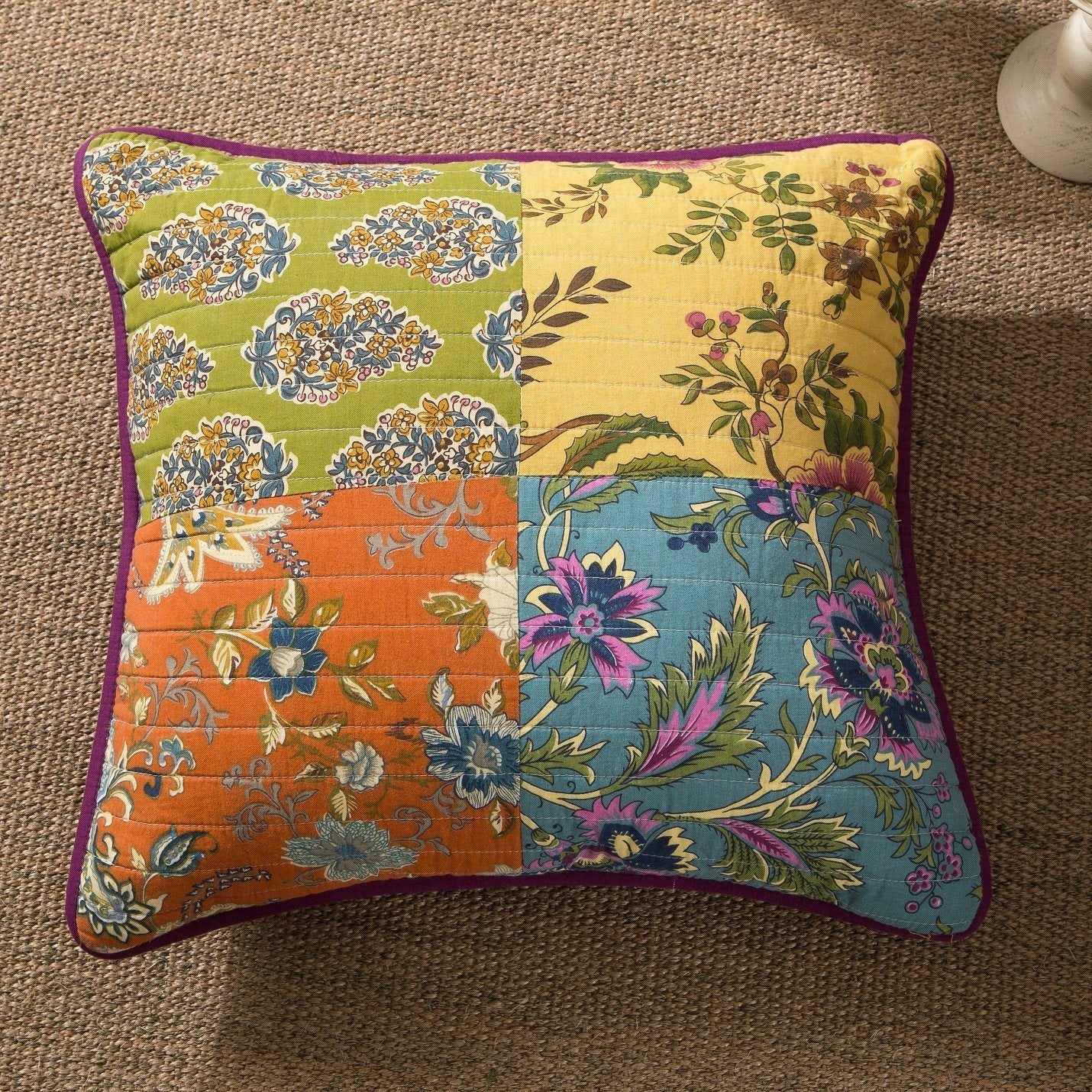 Tache 2 PC Cotton Bohemian Carnival Garden Patchwork 18x18 Cushion Covers (JHW-676-CC)-1