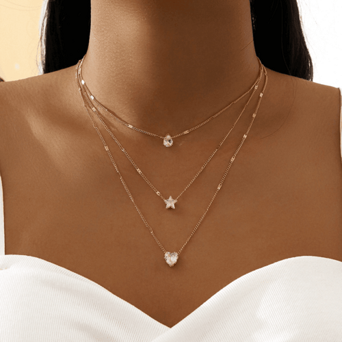 Zircon Necklace Multi-layer Five-pointed Star Love Water Drop Pendant-6