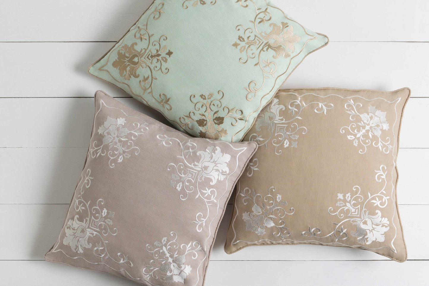 Gosforth Beige Floral Embroidered Accent Pillow - Clearance-4