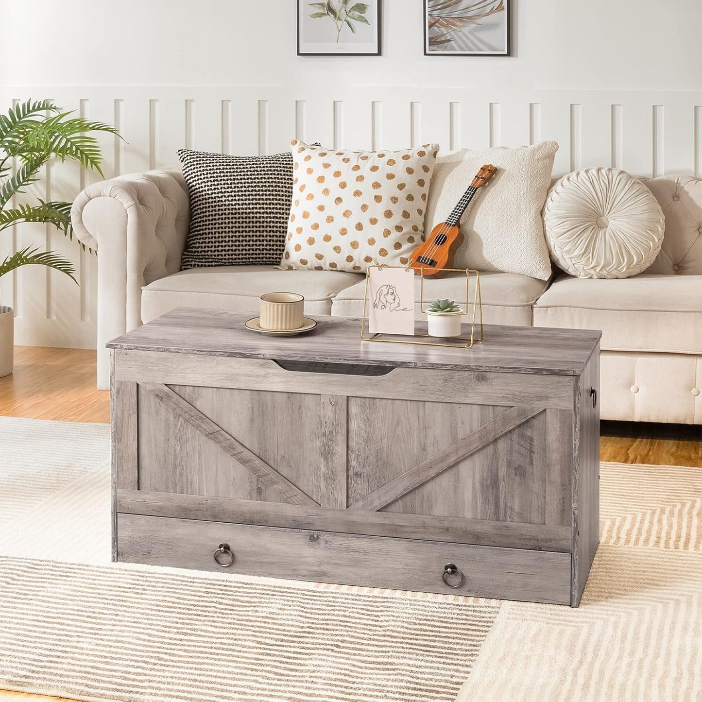 Greige Premium Quality Solid Wood Storage Bench Toy Chest-4