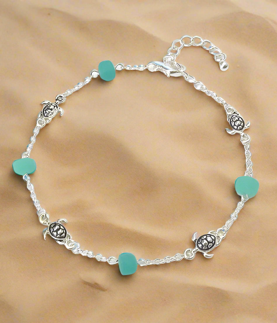 Turtle Seaglass Charm Anklet-0