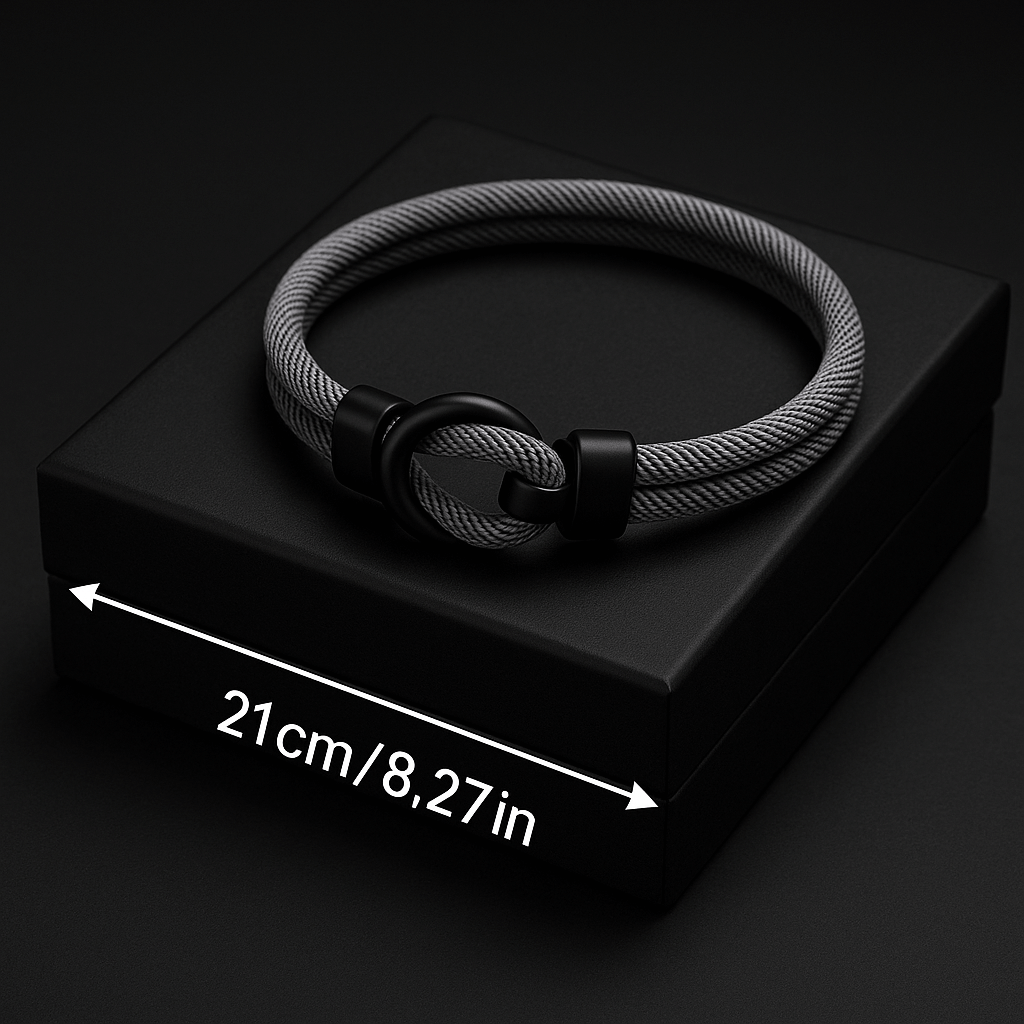 Gray Rope Bracelet – Minimalist Men’s Bracelet with Black Magnetic Clasp-2