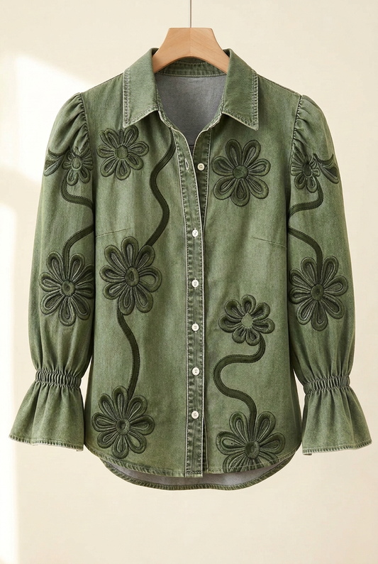 Wildflower Embroidered Button-Up Shirt