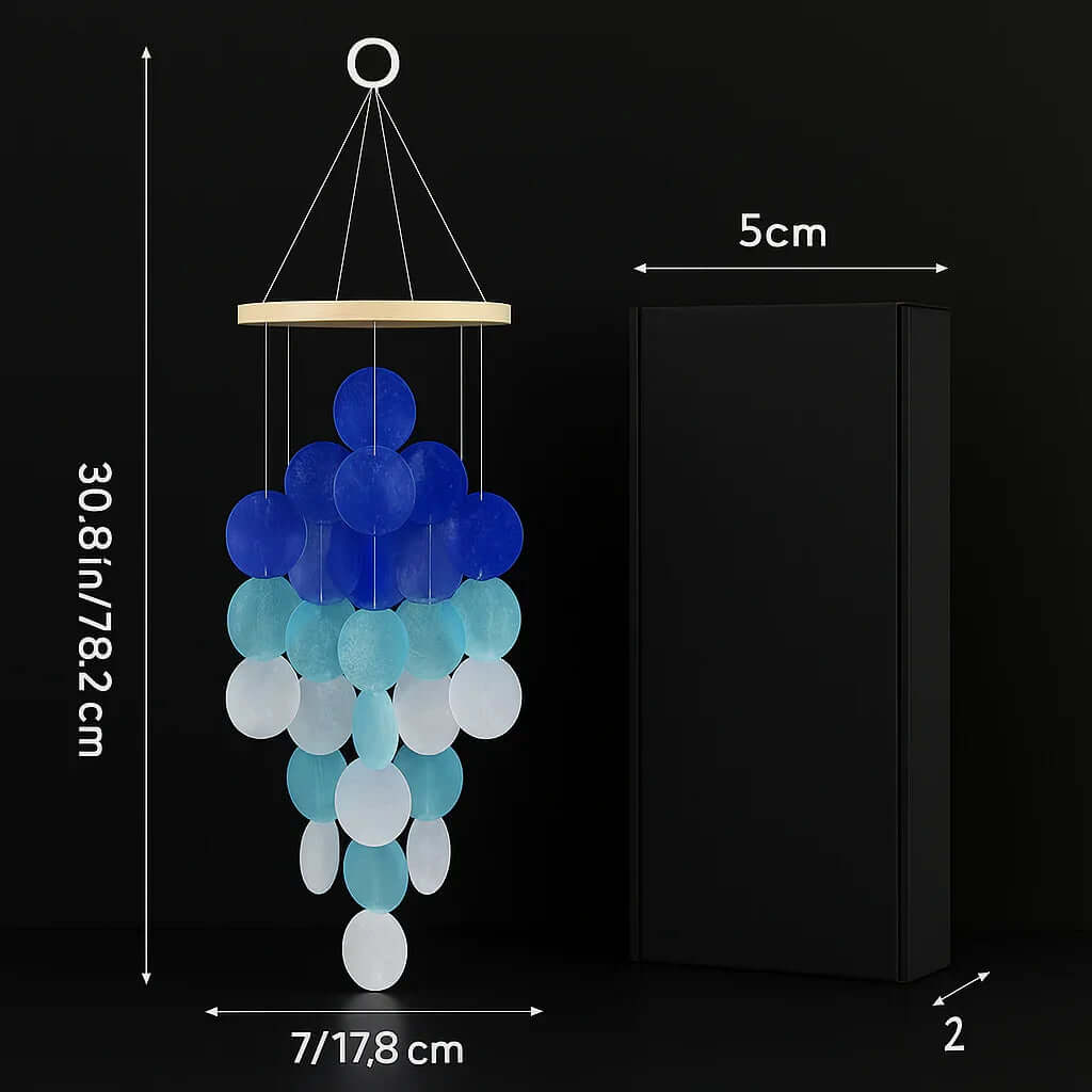 Home decor Wind Chimes for Outside, Handcrafted Blue Gradient Shells-2