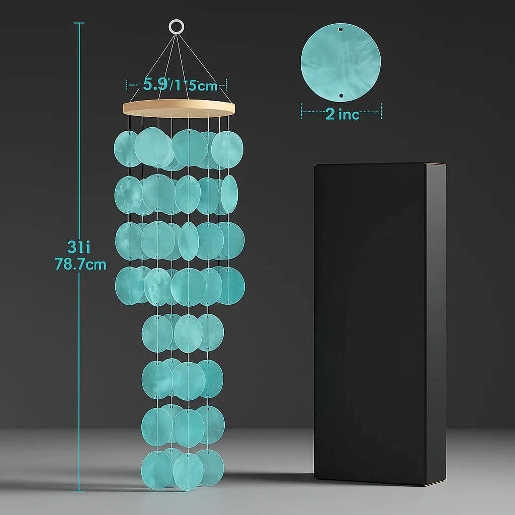 Home decor Wind Chimes for Outside, Handcrafted Blue Gradient Shells-2