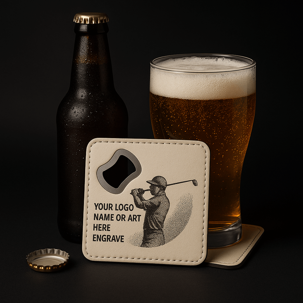Leather Coaster and Bottle Opener with customize Engraving-2