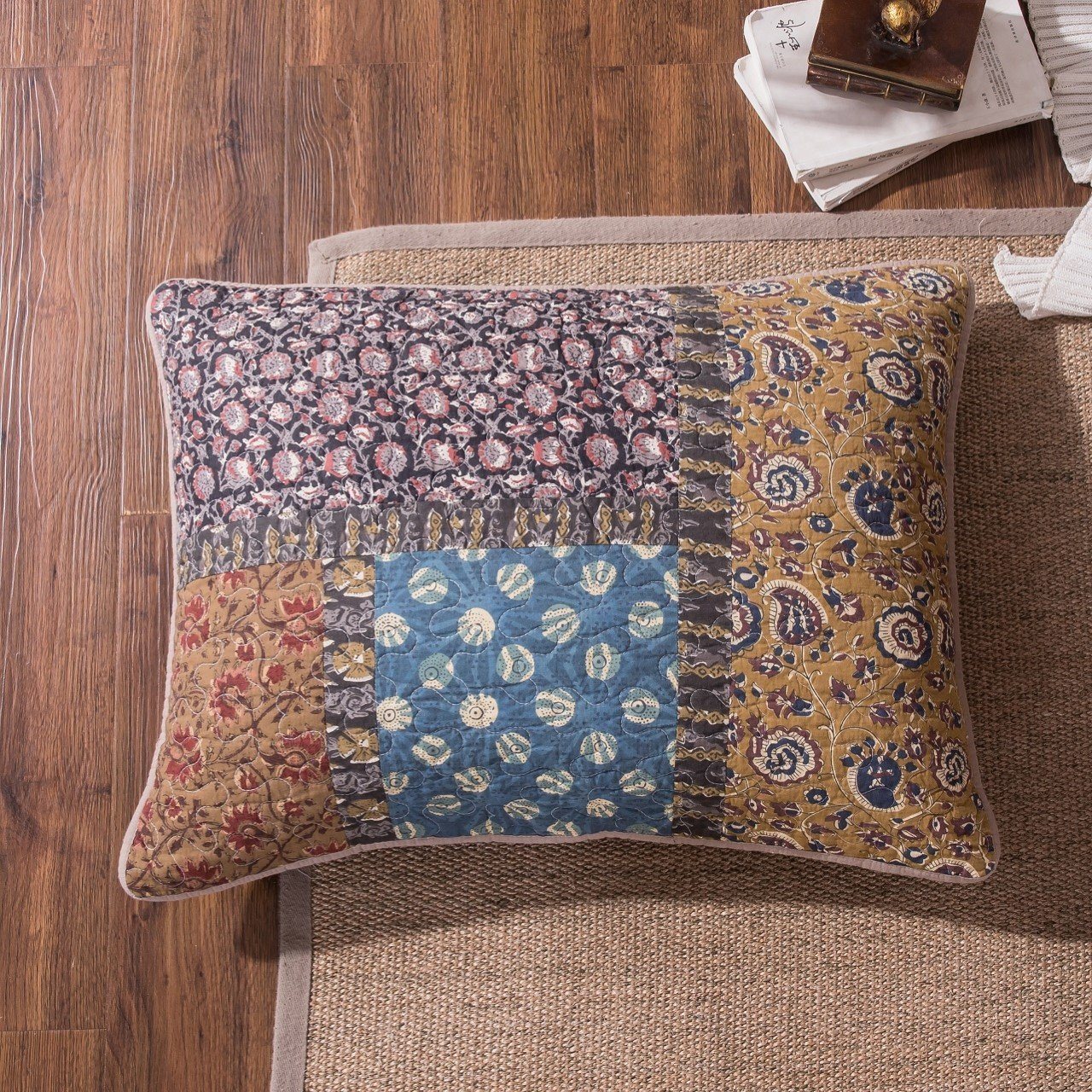 Tache Sunset Blooms Floral Quilted Patchwork Multi color Cotton Pillow Sham (JHW-825-Sham)-1