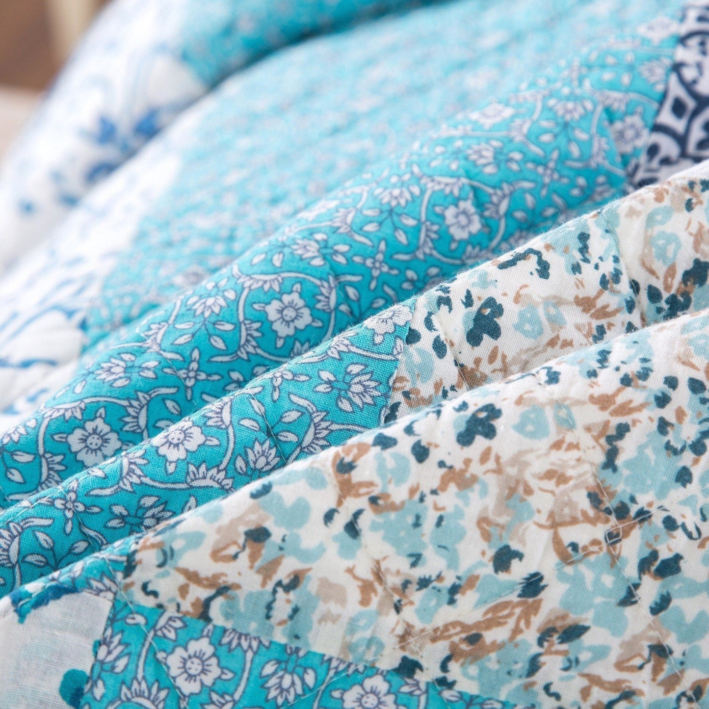 Tache cotton Floral Patchwork Blue Elegance Bedspread Coverlet Quilt Set (JHW-657)-4