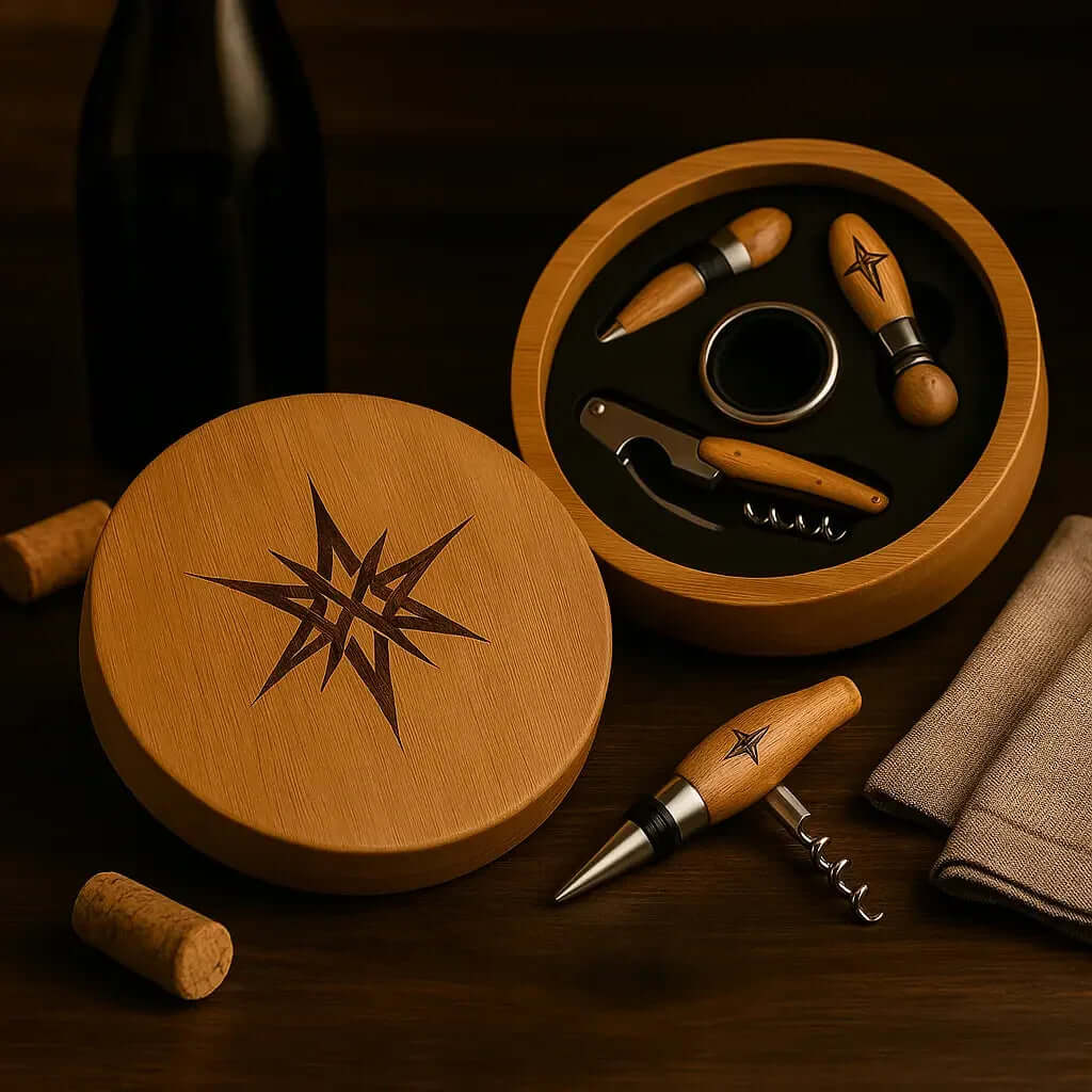 Round Bamboo 4 Piece Wine Tool Set-3