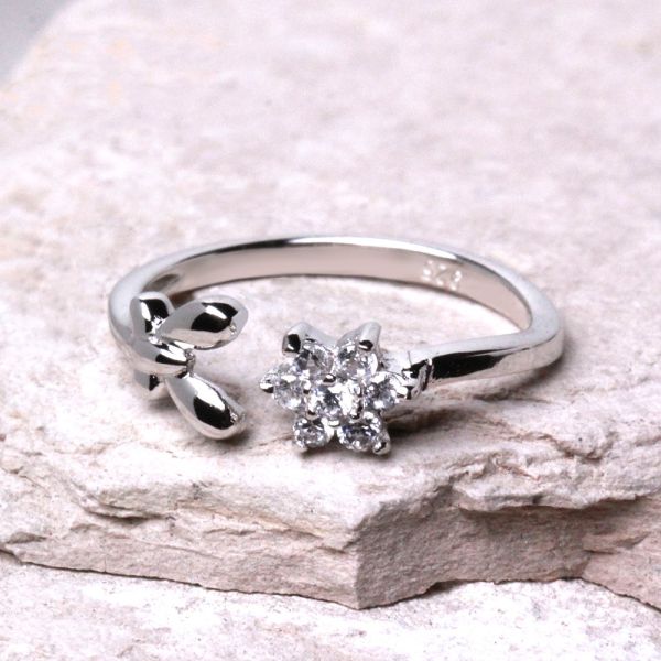 .925 Sterling Silver Flower & Butterfly Toe Ring-0