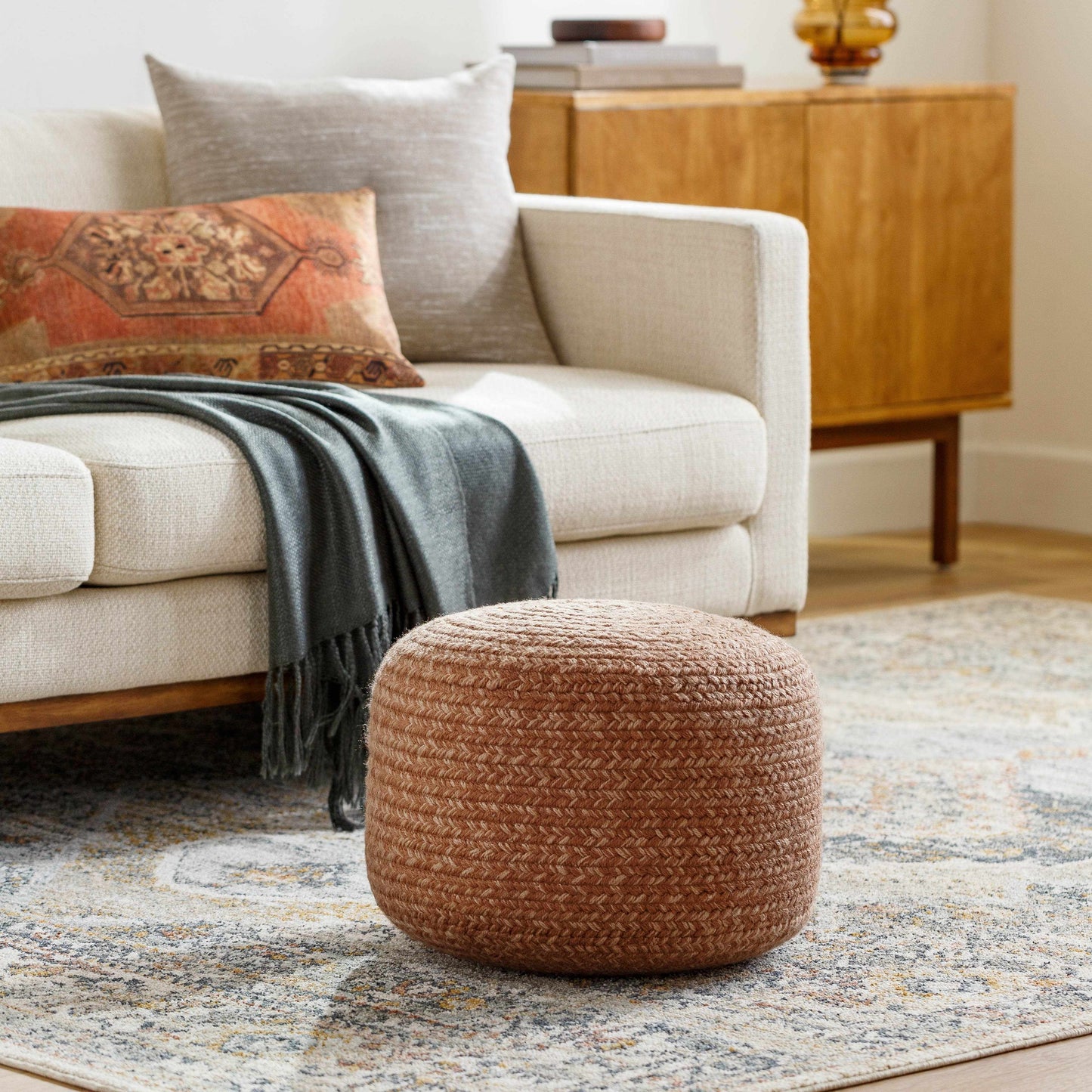 Tonanitla Natural Fiber Gray Knitted Pouf-4