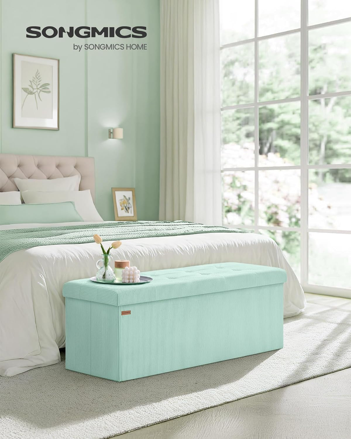 Moon light Green Foldable Storage Ottoman Bench Room-1