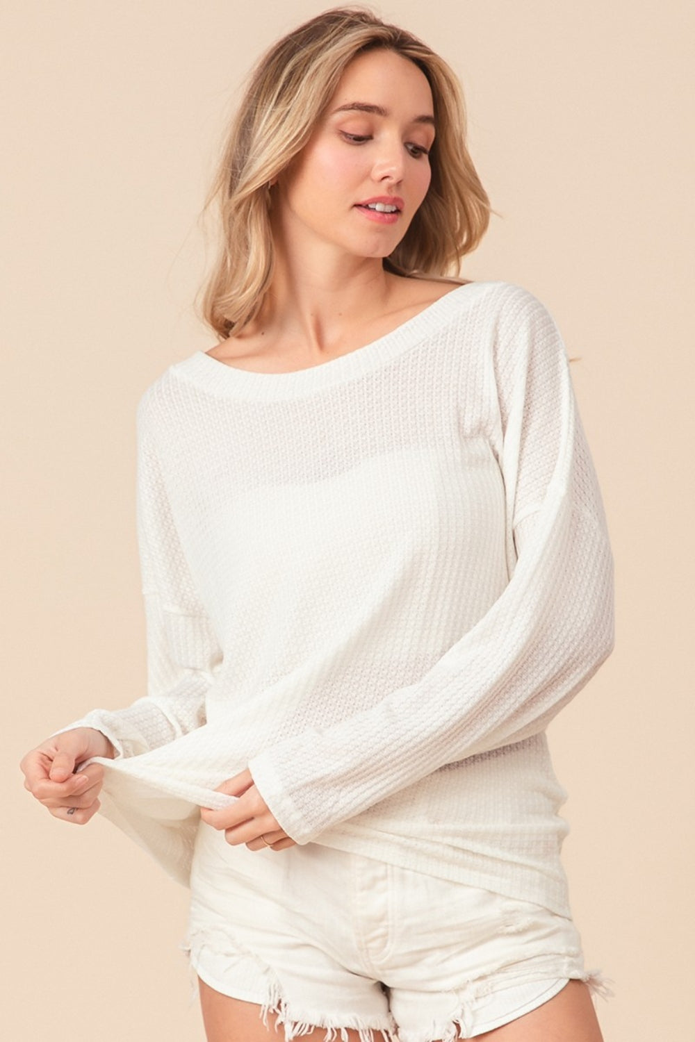 BiBi Waffled Backless Drawstring T-Shirt-1