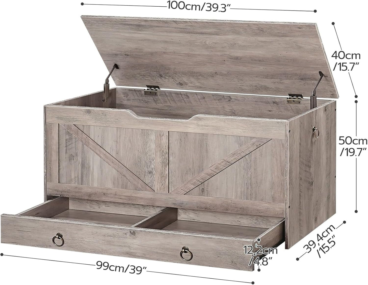 Greige Premium Quality Solid Wood Storage Bench Toy Chest-2