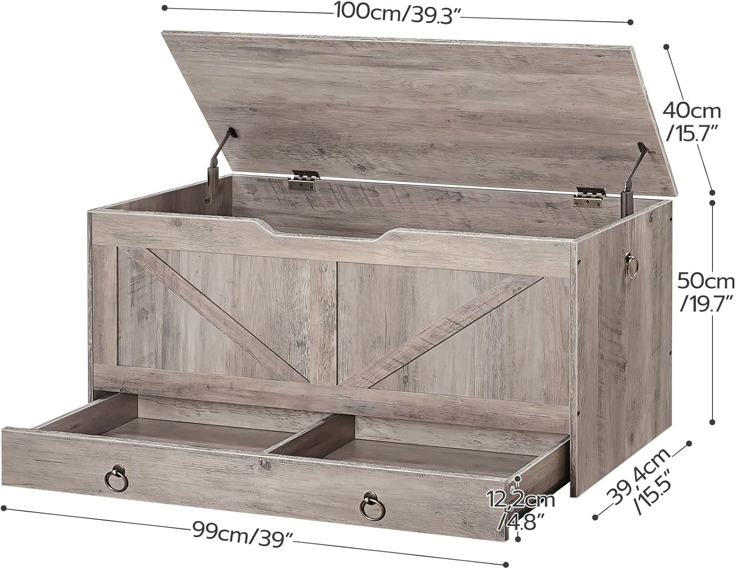 Greige Premium Quality Solid Wood Storage Bench Toy Chest-2