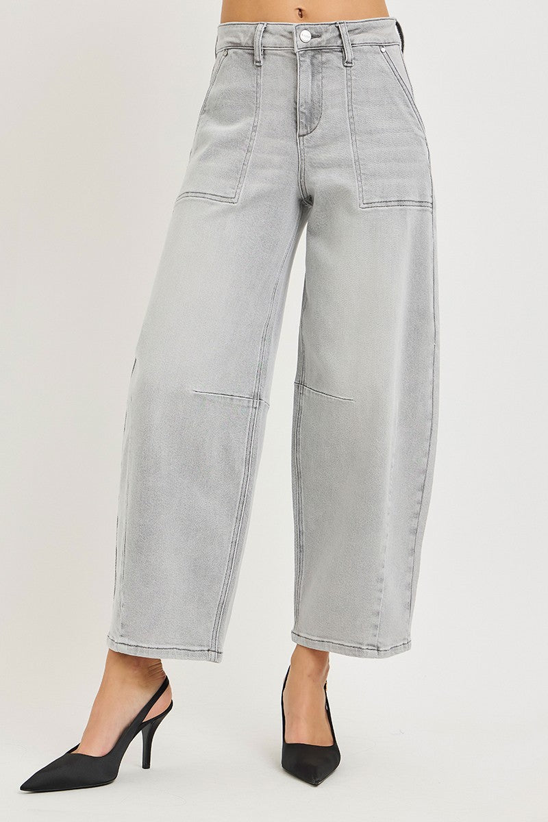 RISEN Light Grey Slouchy Barrel Crop Jeans